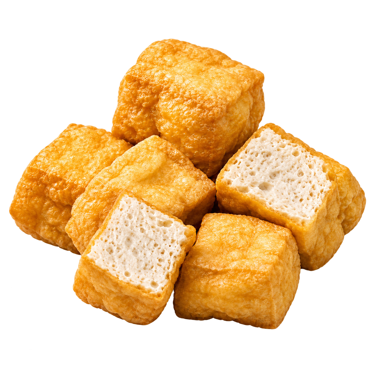 Smažené kostky tofu vyříznuté na průhledném pozadí