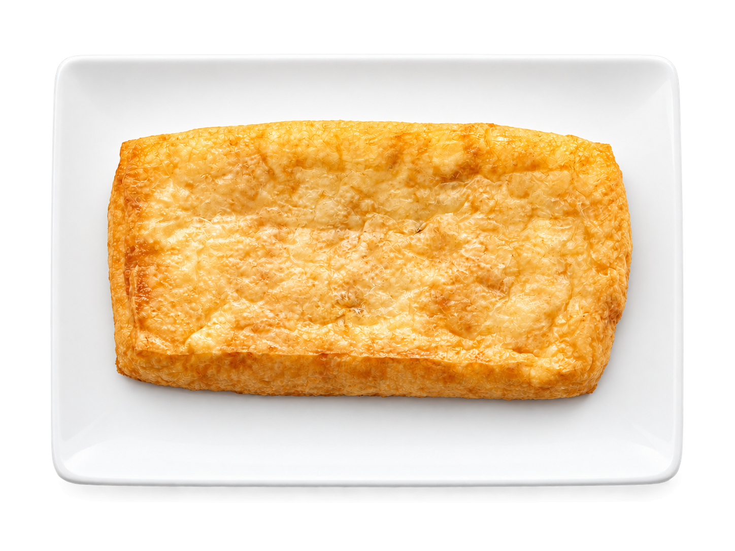 Blok smaženého tofu na bílé plotně vyříznout