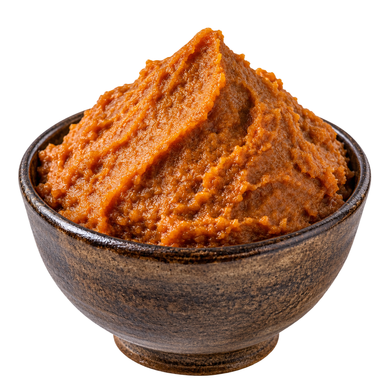 Miso pasta v hnědé misce vyříznutá na průhledném pozadí