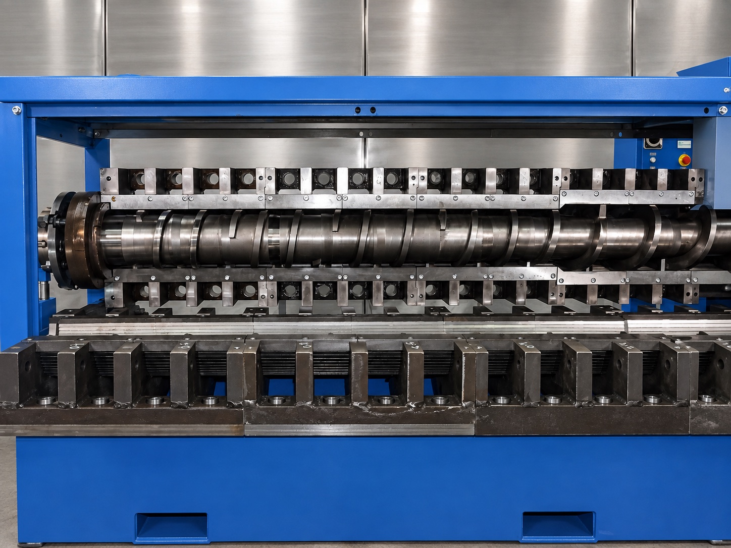 Machine industrielle bleue de transformation et de contrôle