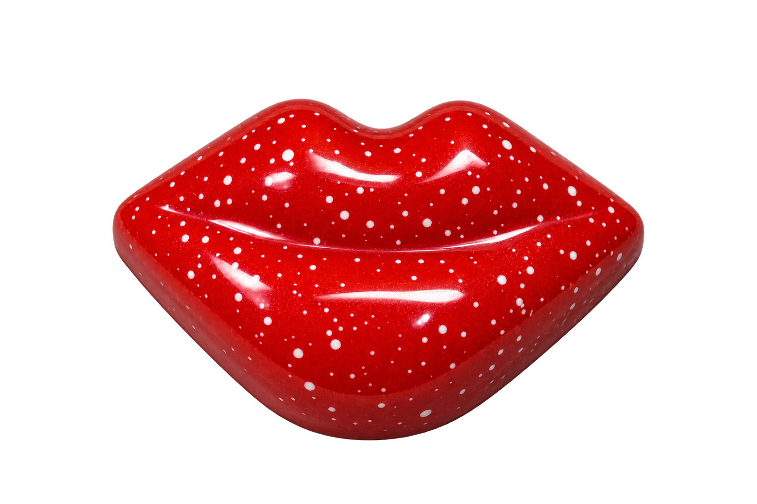 Bright red lips-shaped chocolate with white speckles